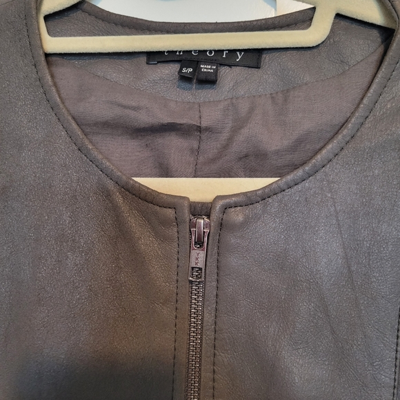 Theory Fida Lamb Leather Jacket Size Small Taupe - Picture 4 of 12